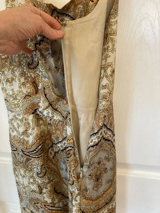 J. Crew 85% Silk Gold & Cream Paisley Midi Sheath Dress - Picture 7 of 10